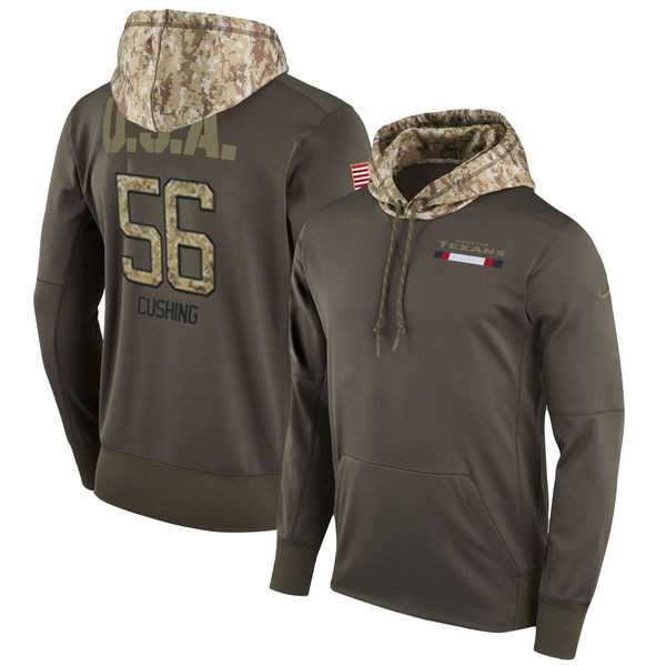 Nike Texans 56 Brian Cushing Men's Olive Salute To Service Pullover Hoodie